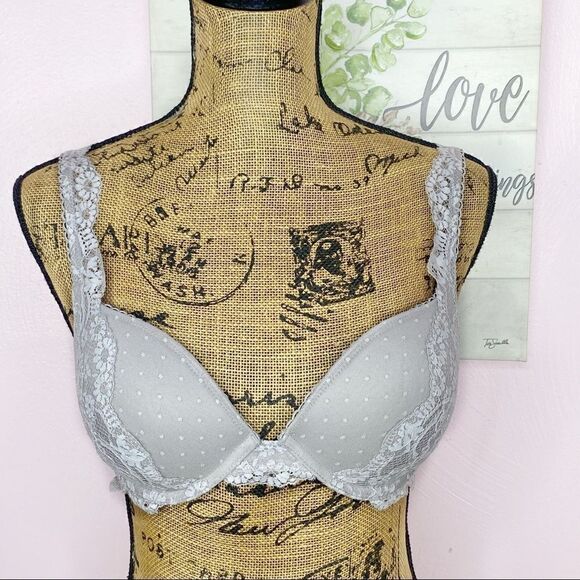 Victoria’s Secret Dream Angels Push Up Bra Lace Polka Dot Convertible Gray 32D - Picture 2 of 13